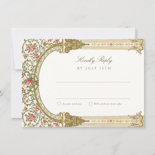 Elegant RSVP Card with Baroque Gold Einladung (Vorderseite)