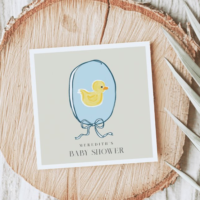 Elegant Rubber Ducky Ribbon Babydusche Serviette (Elegant meets cute rubber ducky Baby Shower napkins featuring a yellow ducky framed in a blue ribbon)