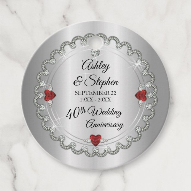 Elegant Ruby | Diamanten 40. Hochzeitstag Geschenkanhänger (Vorderseite)