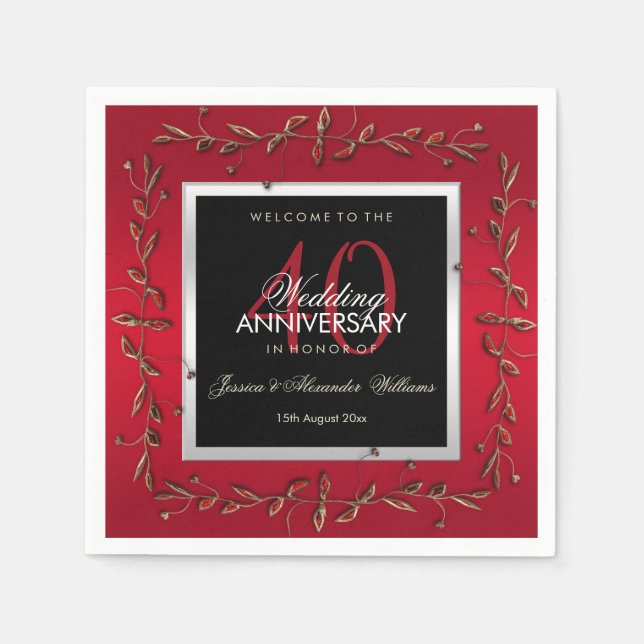Elegant Ruby Gemstones 40-jähriges Hochzeitstag Serviette (Vorderseite)