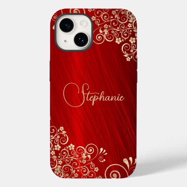 Elegant Ruby Red Gold Swirl Case-Mate iPhone Hülle (Rückseite)
