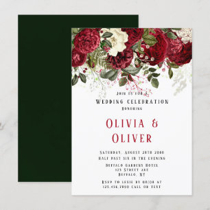Elegant Ruby Red Peonies Wedding Einladung