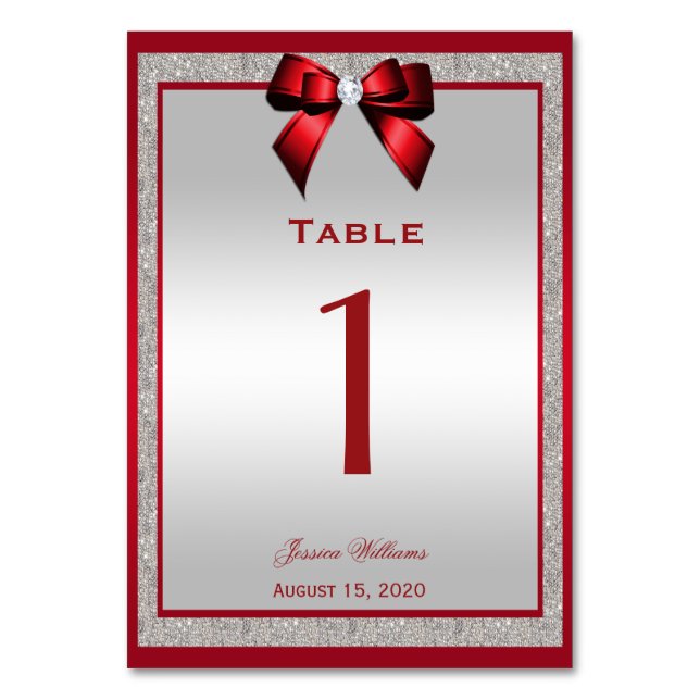 Elegant Ruby Red & Silver Glitzer Geburtstag Tischnummer (Vorderseite)