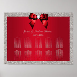 Elegant Ruby Red, Silver Glitzer Wedding Poster