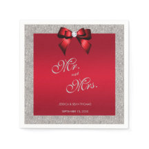 Elegant Ruby Red, Silver Glitzer Wedding