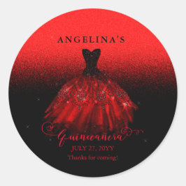 Elegant Ruby Red Spanish Gown Quinceañera Runder Aufkleber