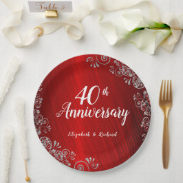 Elegant Ruby Red Swirl 40 Jahre Jubiläum Pappteller