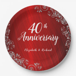 Elegant Ruby Red Swirl 40 Jahre Jubiläum Pappteller