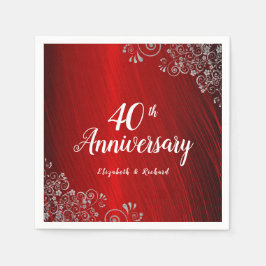 Elegant Ruby Red Swirl 40-jähriges Party Serviette