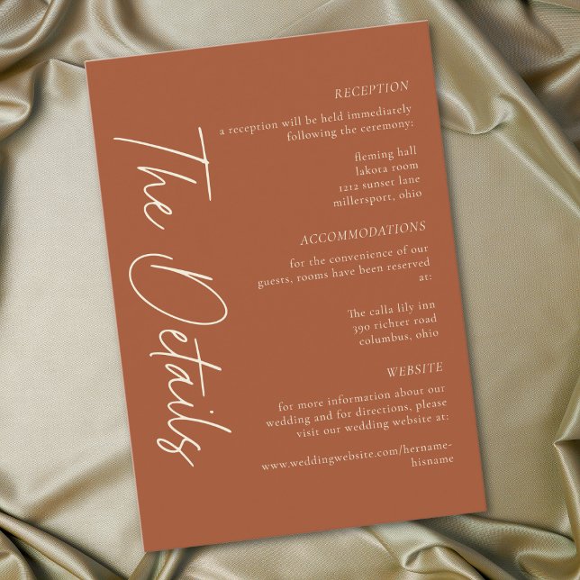 Elegant Rust Terracotta Minimalist Wedding Begleitkarte (Elegant Rust Terracotta Minimalist Wedding Enclosure Card)