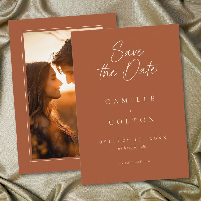 Elegant Rust Terracotta Minimalist Wedding Photo Save The Date (Elegant Rust Terracotta Minimalist Wedding Photo Save The Date)