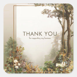 Elegant Rustic Autumn Forest Gold Frame Quadratischer Aufkleber