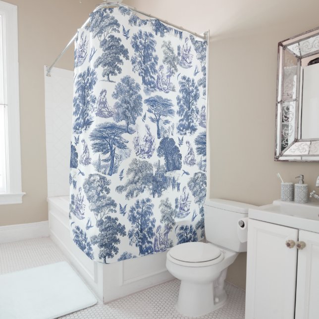 Elegant Rustic Blue Country Toile Duschvorhang (Beispiel)
