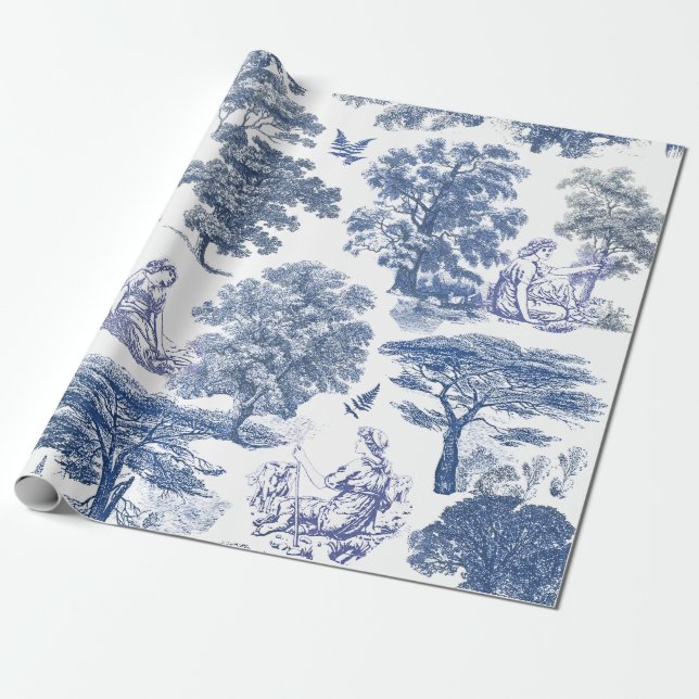 Elegant Rustic Blue Country Toile Geschenkpapier (Ungerollt)