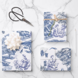 Elegant Rustic Blue Country Toile Geschenkpapier Set