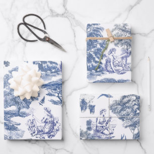 Elegant Rustic Blue Country Toile Geschenkpapier Set