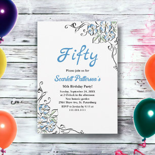 Elegant Rustic Blue Rose Floral 50. Geburtstag Einladung