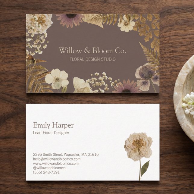Elegant Rustic Boho Botanical Wildflower Floral Visitenkarte (Elegant Rustic Boho Botanical Wildflower Floral Business Card)