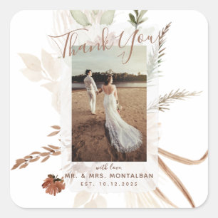 Elegant Rustic Boho Pampas Quadratischer Aufkleber