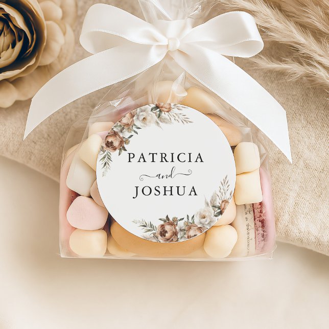 Elegant Rustic Boho Wedding Classic Round Sticker (Von Creator hochgeladen)