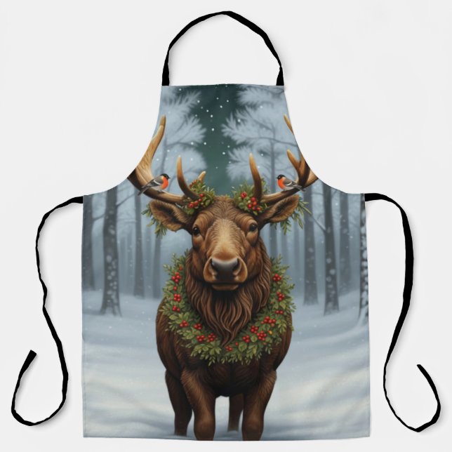Elegant rustic Christmas moose winter landscape Schürze (Vorderseite)