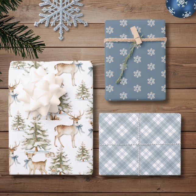 Elegant Rustic Dusty Blue Christmas Geschenkpapier Set (Von Creator hochgeladen)