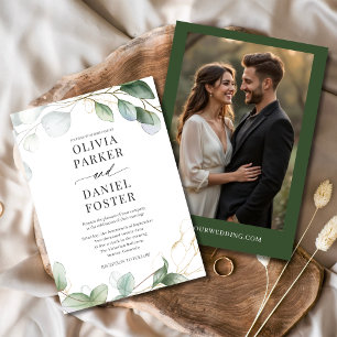 Elegant Rustic Eukalyptus Foto Greenerity Wedding Einladung