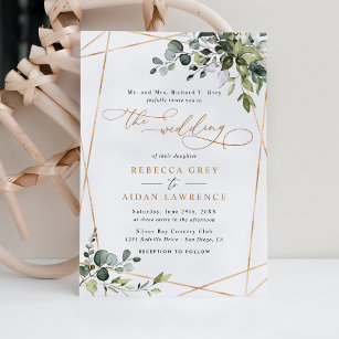 Elegant Rustic Eukalyptus Greenerity Gold Wedding Einladung