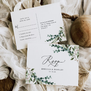 Elegant Rustic Eukalyptus Greenerity Wedding RSVP Postkarte