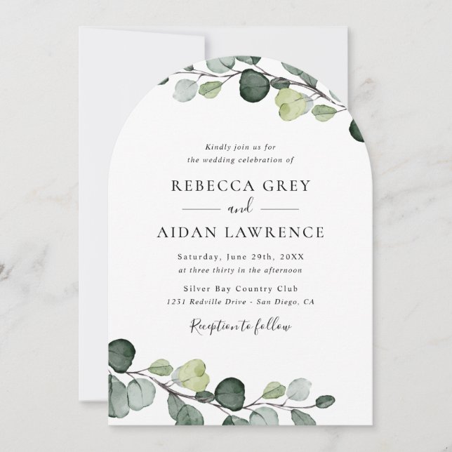 Elegant Rustic Eukalyptus Greenery Arch Wedding Einladung (Vorderseite)