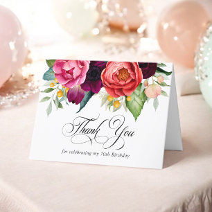 Elegant Rustic Floral 70. Geburtstag Vielen Dank Dankeskarte