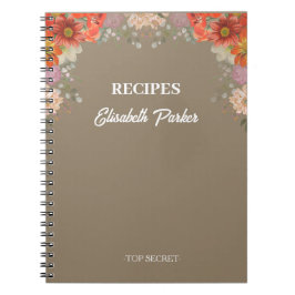Elegant rustic floral kitchen cookbook recipes notizblock