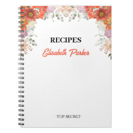 Elegant rustic floral kitchen cookbook recipes notizblock