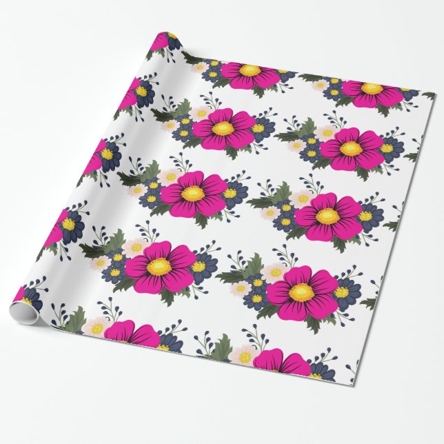 Elegant Rustic Floral Navy Burgundy Marsala Red Geschenkpapier (Ungerollt)