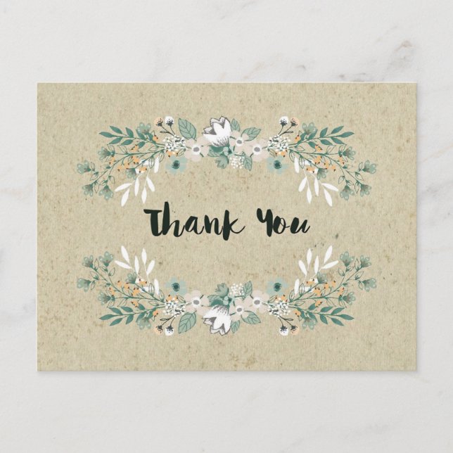 Elegant Rustic Floral Simple Earthy Vielen Dank Postkarte (Vorderseite)