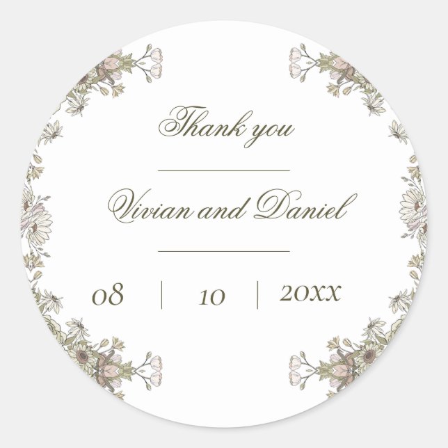 Elegant Rustic Floral Wedding Danke Sticker (Vorderseite)
