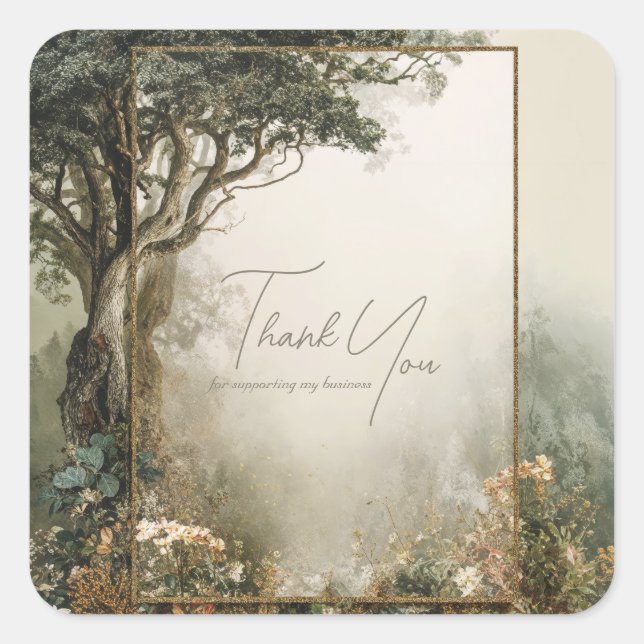 Elegant Rustic Forest Tree Gold Glitter Frame Quadratischer Aufkleber (Vorderseite)