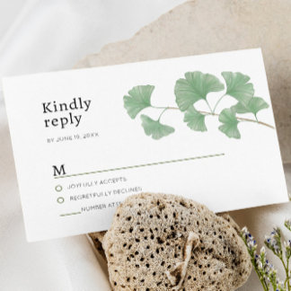 Elegant Rustic Greenery Ginkgo Tree Watercolor RSVP Karte