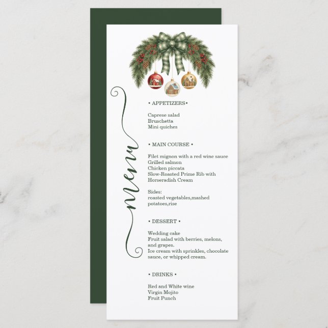 Elegant Rustic Holiday Weeding Menükarte (Vorne/Hinten)