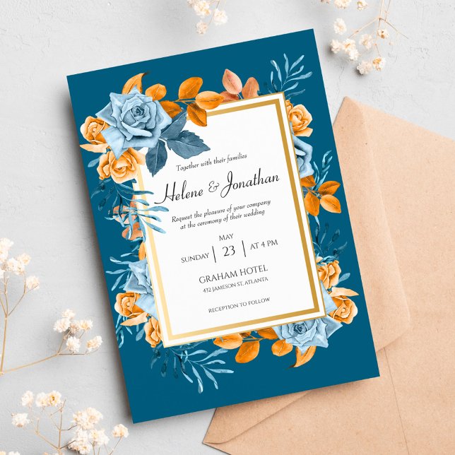 Elegant Rustic Indigo Rust Floral Boho Hochzeit Einladung (Elegant Rustic Indigo Rust Floral Boho Wedding Invitation)