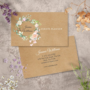 Elegant Rustic Kraft Boho Rose Garland Floral Visitenkarte