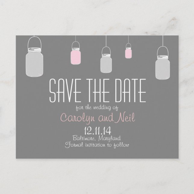 Elegant Rustic Mason Jars Save the Date PostCard Ankündigungspostkarte (Vorderseite)