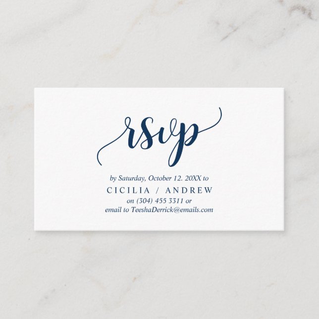 Elegant Rustic Navy Blue, Wedding RSVP reagieren Begleitkarte (Vorderseite)