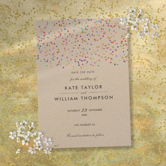 Elegant Rustic Rainbow Confetti Wedding Save The Date (Elegant Rustic Rainbow Confetti Wedding Save The Date)