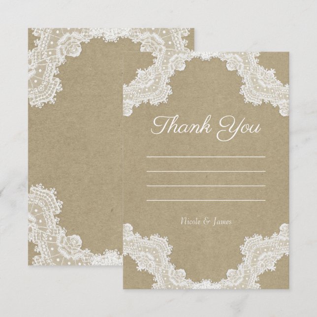 Elegant Rustic Romance White Lace Kraft Vielen Dan Einladung (Vorne/Hinten)