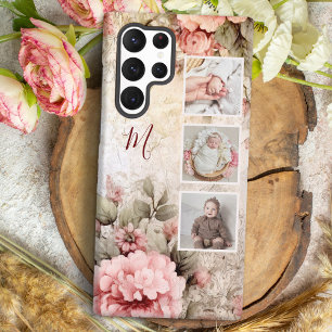 Elegant Rustic Vintage Rosen, 3-Fotos & Monogramm Samsung Galaxy Hülle