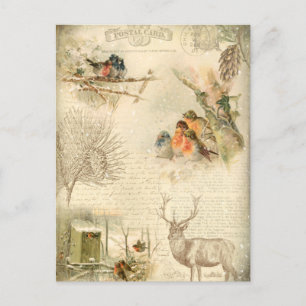 Elegant Rustic Vintage Weihnachtswald Collage Feiertagspostkarte