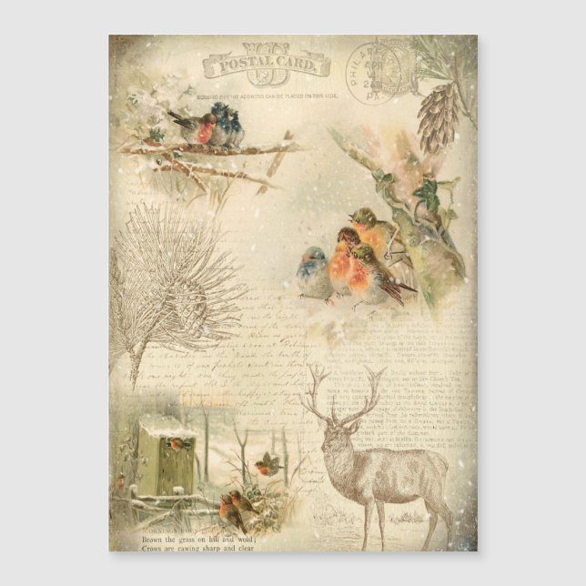 Elegant Rustic Vintage Weihnachtswald Collage Magnetkarte (Vorderseite)