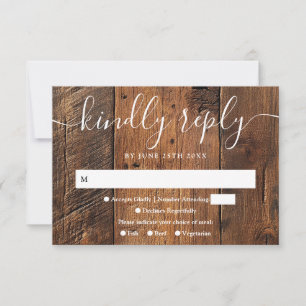Elegant Rustic Wood Boho Western Wedding RSVP Karte