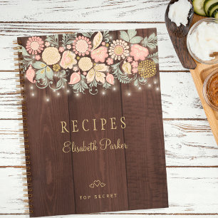 Elegant rustic wood floral cookbook recipes notizbuch